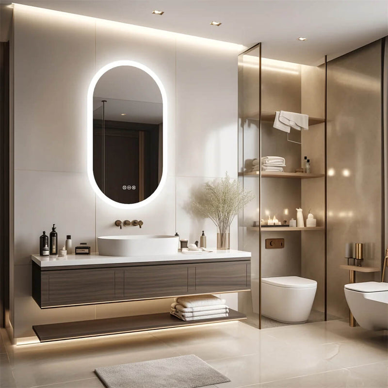 Frameless LED Bathroom Mirror – Touch Screen Anti-Fog Vanity Mirror with Backlit Lighting