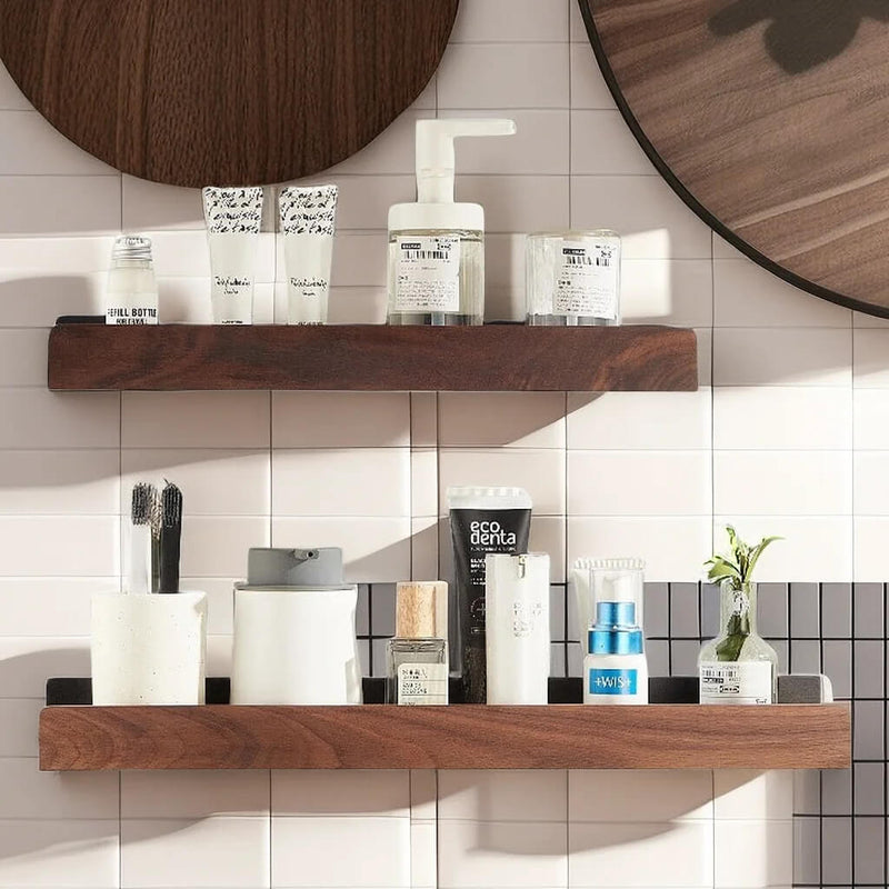 Solid Wood Wall-Mounted Shelf – No-Drill Storage Rack
