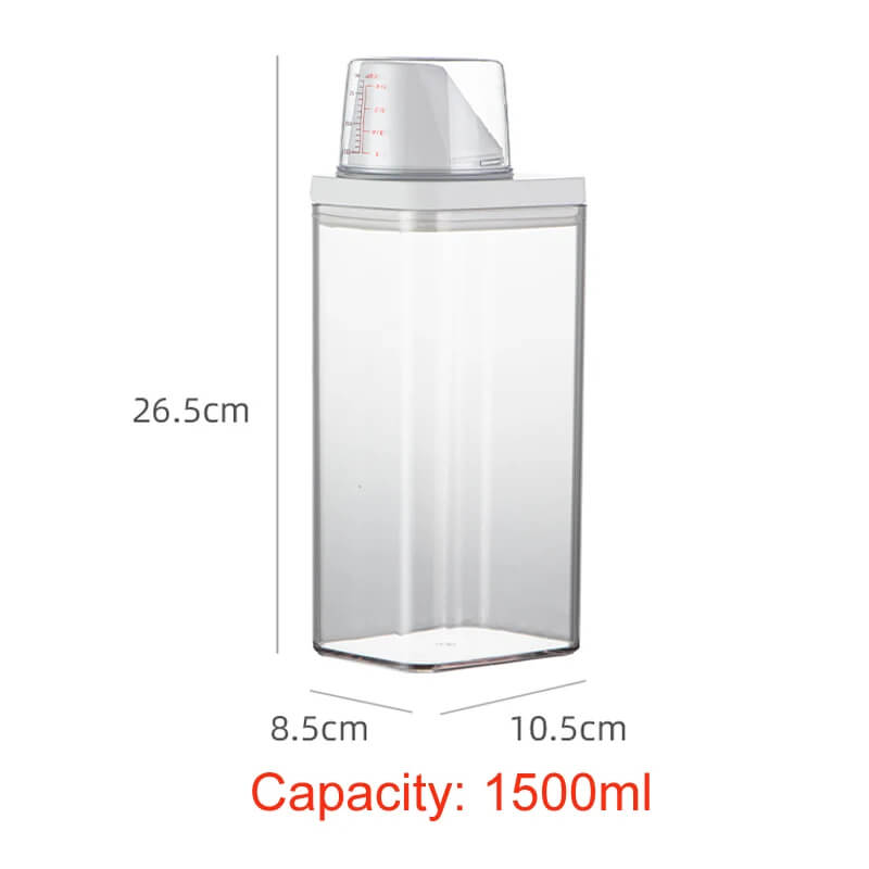 Multi-Use Airtight Storage Container – With Measuring Cup, Spout & Handle for Laundry Powder, Pet Food or Pantry Essentials