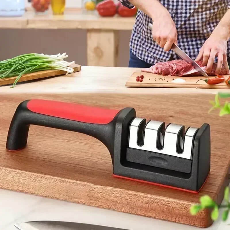 3-Stage Knife Sharpener – Multi-Purpose Stainless Steel Sharpening Tool for Kitchen Use