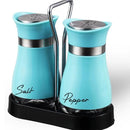2pcs Glass Spice Bottles with Shelf – Adjustable Salt and Pepper Shakers for Kitchen Use