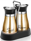 2pcs Glass Spice Bottles with Shelf – Adjustable Salt and Pepper Shakers for Kitchen Use