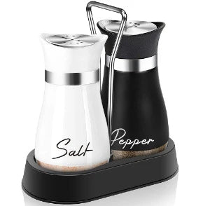 2pcs Glass Spice Bottles with Shelf – Adjustable Salt and Pepper Shakers for Kitchen Use