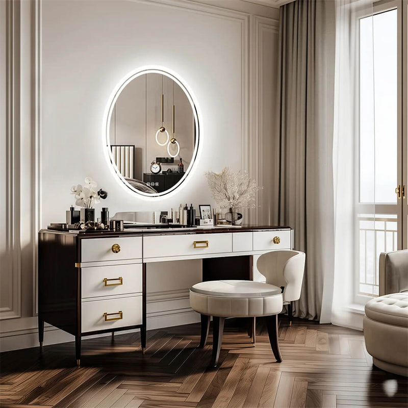 Luxury Oval LED Bathroom Mirror – Dimmable Backlit Wall Mirror with Demister and Touch Sensor
