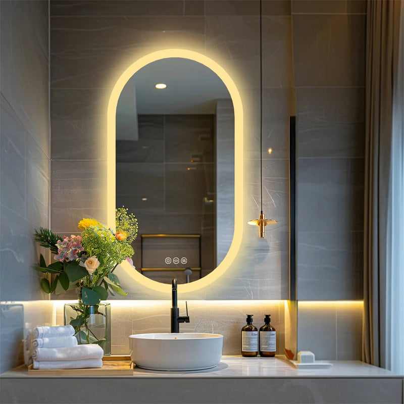 Frameless LED Bathroom Mirror – Touch Screen Anti-Fog Vanity Mirror with Backlit Lighting