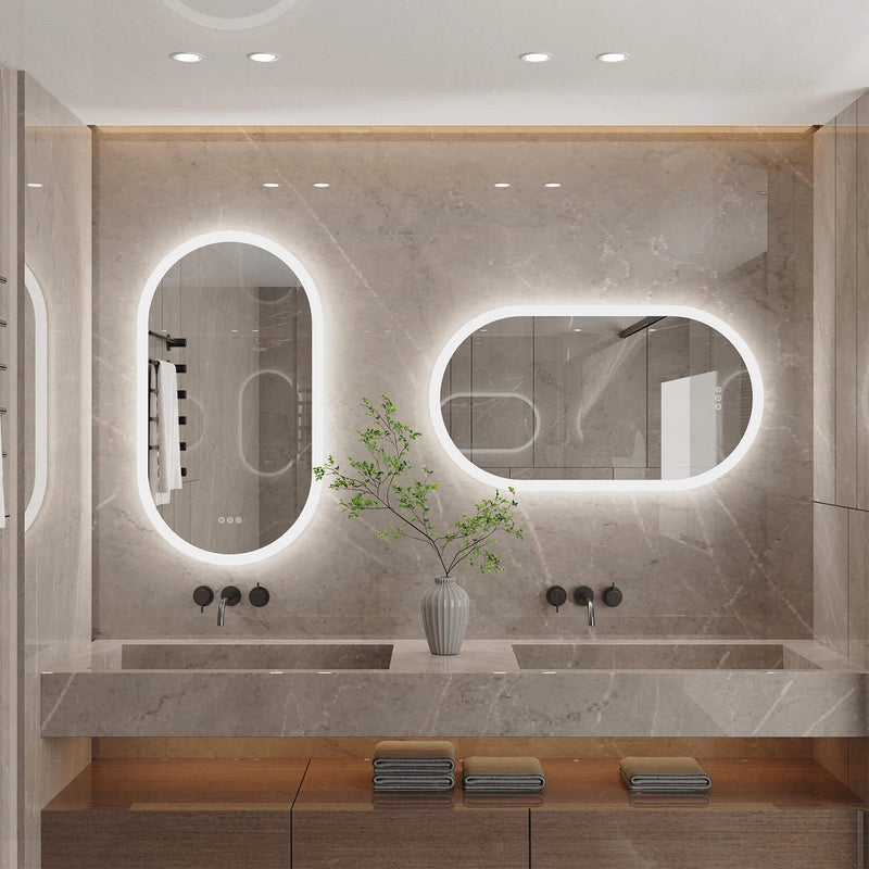 Frameless LED Bathroom Mirror – Touch Screen Anti-Fog Vanity Mirror with Backlit Lighting