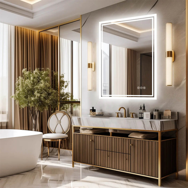 Frameless LED Bathroom Mirror – Dimmable, Anti-Fog, Backlit with 3 Light Colours for Makeup, Shaving and Dressing