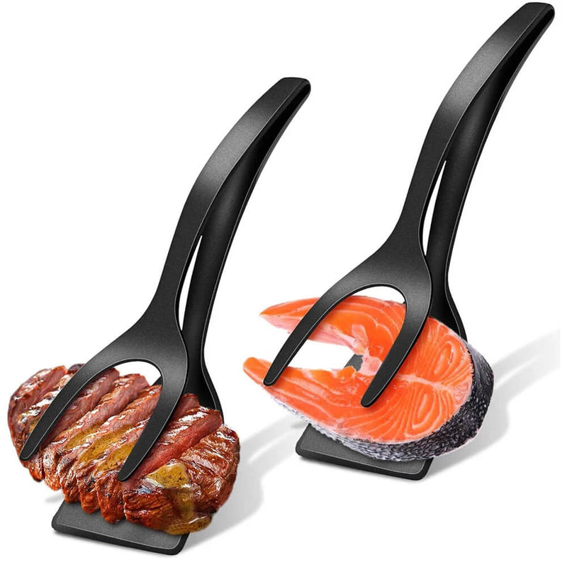 2-in-1 Silicone Grip Tongs and Spatula – Multi-Use Kitchen Turner for Eggs, Pancakes and Toast