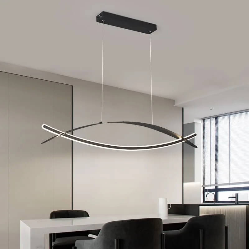 Modern Double Arc LED Pendant Light – Minimalist Luxury Chandelier for Dining or Living Room