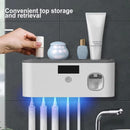 Wall-Mounted UV Toothbrush Holder with Toothpaste Dispenser – USB Rechargeable with LCD Display and 5 Slots