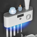 Wall-Mounted UV Toothbrush Holder with Toothpaste Dispenser – USB Rechargeable with LCD Display and 5 Slots