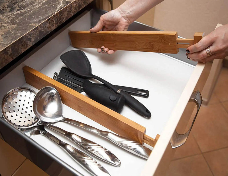Adjustable Bamboo Drawer Dividers – Set of 1/2/4 Expandable Organisers