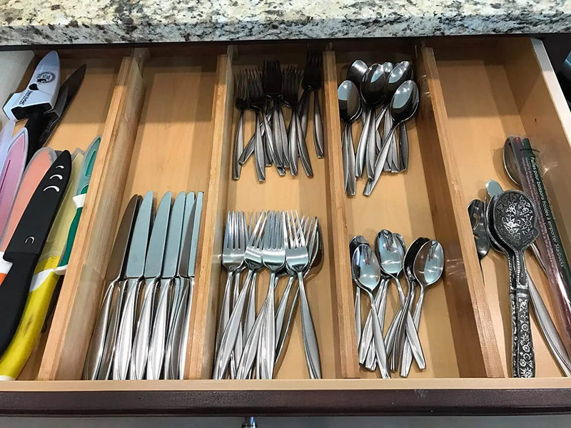 Adjustable Bamboo Drawer Dividers – Set of 1/2/4 Expandable Organisers
